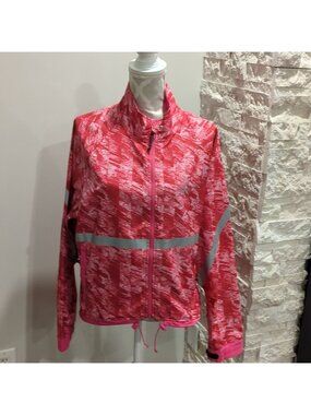 Running Room pattern pink/red reflective windbreaker jacket